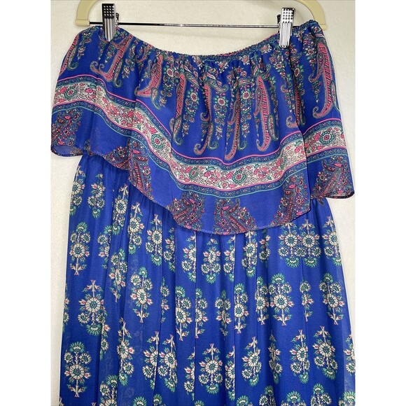 Soprano Women Blue Purple Pink Maxi Strapless Beach Casual Dress Size Large - Picture 4 of 7